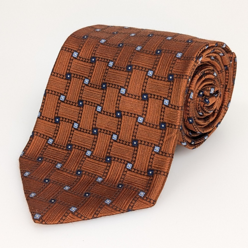 Hart‎ Schaffner Marx Geometric Basketweave Silk Wide Neck Tie 3.75 x 58 Orange